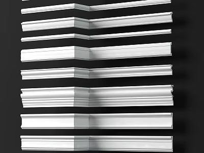 White Decorative Corner Molding With Different Styles For Interior Decoration Arranged On Black Background 3d model