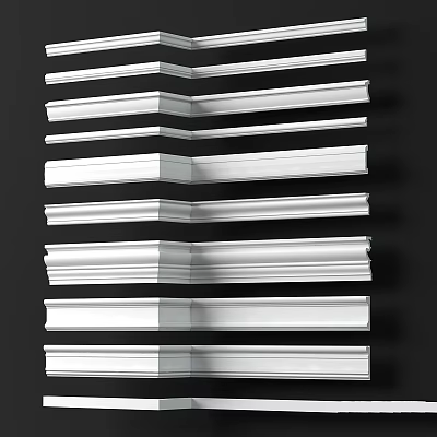White Decorative Corner Molding With Different Styles For Interior Decoration Arranged On Black Background 3d model