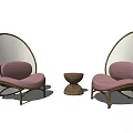 Leisure Sofa Set With Two Pink Seated Chairs White Backrests Wooden Frame And Small Table