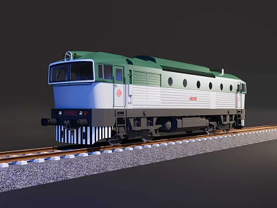 Green and White Model Train on Railway Tracks with Round Windows and Locomotive Design 3d model