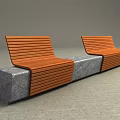 Modern Outdoor Landscape Seats With Wooden Slats And Gray Stone Bases