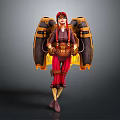 Steampunk Female Character with Red Hair Goggles and Mechanical Wings in Red and Yellow Outfit
