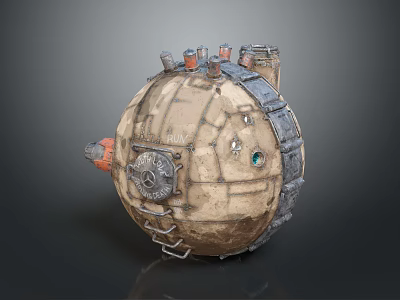 Detailed Vintage Mechanical Sphere With Textured Surface Metallic Components And Rustic Design 3d model