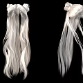 White Long Hair Hairstyle With Double Ponytail And Side Bun Back View Design