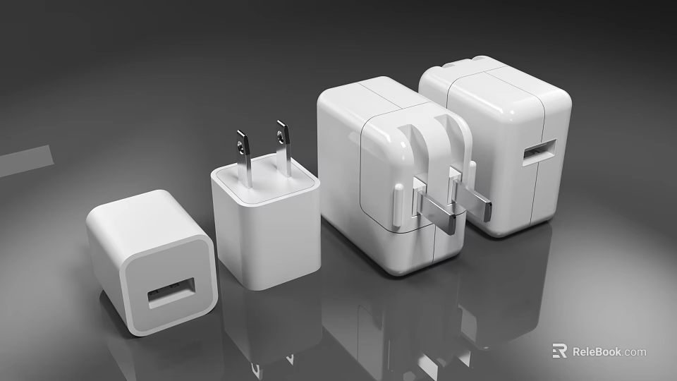 White Mobile Phone Chargers With Different Sizes And USB Ports For Digital Devices Accessories 3d model 