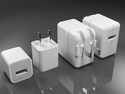White Mobile Phone Chargers With Different Sizes And USB Ports For Digital Devices Accessories 3d model
