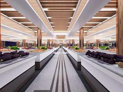 Spacious Aisles With Neat Shelves And Various Products In Modern Supermarket 3d model
