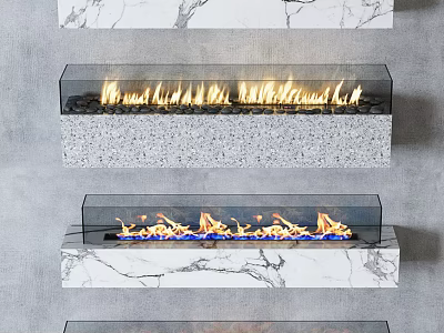 Modern Fireplace Interior Design With Marble Panels And Glass Enclosed Flames 3d model