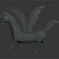 Gray Mythical Horse Sculpture With Spiked Wings And Textured Body