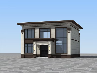 Modern Detached Villa Exterior With Stone Facade Large Glass Windows And Porch 3d model