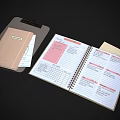 Open Spiral Notebook With Pink White Sections And Brown Journal On Clipboard