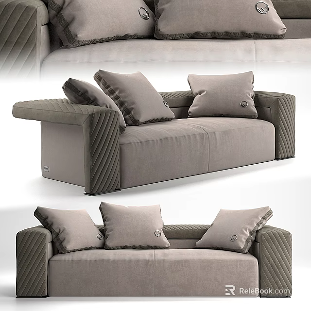 Modern Gray Two Seater Sofa With Textured Armrests And Soft Cushions 3d model