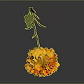Orange Dahlia Flower With Green Stem Leaves On Dark Background And Reflection