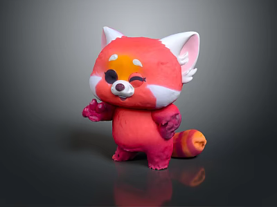 Cute Cartoon Red Panda Character With White Ears Orange Cheeks Colorful Tail Standing Plush Toy 3d model