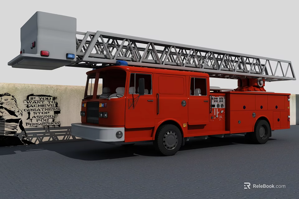 Red Fire Truck As Functional Vehicle With Extended Ladder And Emergency Equipment 3d model 