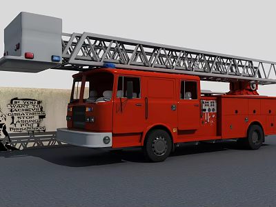 Red Fire Truck As Functional Vehicle With Extended Ladder And Emergency Equipment 3d model