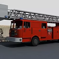 Red Fire Truck As Functional Vehicle With Extended Ladder And Emergency Equipment