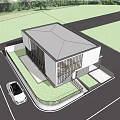 Modern Detached Villa Exterior Design With Metal Staircase Trees And Silver Car