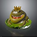 Green Frog Decorative Figurine With Golden Crown On Green Leaf Base Smiling 3d model