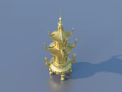 Golden Pagoda Style Multi Tiered Decorative Ornament For Home Living Room Decor 3d model