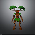 Humanoid Tree Creature With Red Trunk Body And Green Leaf Canopy Head