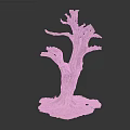 Dead Tree With Exposed Roots And Green Grass On Gray Background