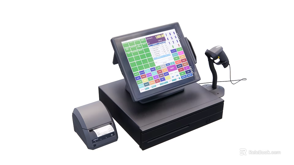 Commercial POS Equipment With Touchscreen Display Barcode Scanner And Receipt Printer 3d model 