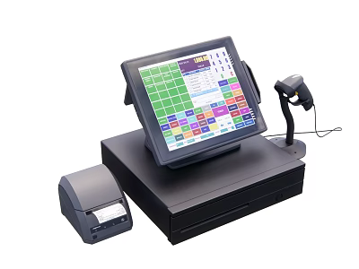 Commercial POS Equipment With Touchscreen Display Barcode Scanner And Receipt Printer 3d model