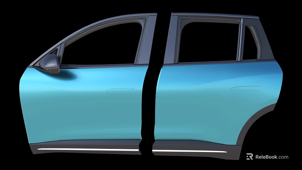 Blue Car Side Exterior View With Detailed Door Structure Design Components 3d model 