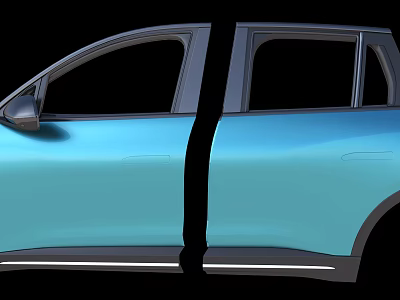 Blue Car Side Exterior View With Detailed Door Structure Design Components 3d model