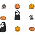 Halloween Decoration Ornament Set With Pumpkin Tombstone And Grim Reaper Figures