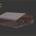 Industrial Warehouse Building With Metal Roof Green Pillars Multiple Doors And Cylindrical Structure