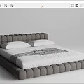 Contemporary Double Bed With Gray Upholstered Frame Tufted Design And White Bedding 3d model