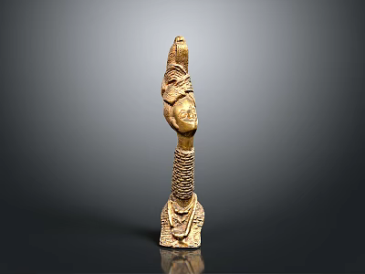 Ancient Egyptian Golden Weapon with Intricate Snake Carving and Head Sculpture as Traditional Scepter Artifact 3d model