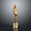 Ancient Egyptian Golden Weapon with Intricate Snake Carving and Head Sculpture as Traditional Scepter Artifact