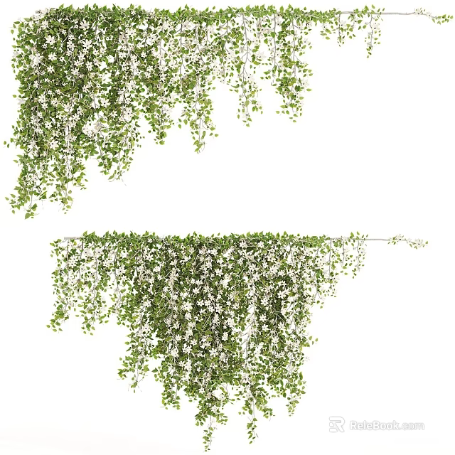 Lush Green Hanging Vines With White Flowers And Natural Foliage 3d model 