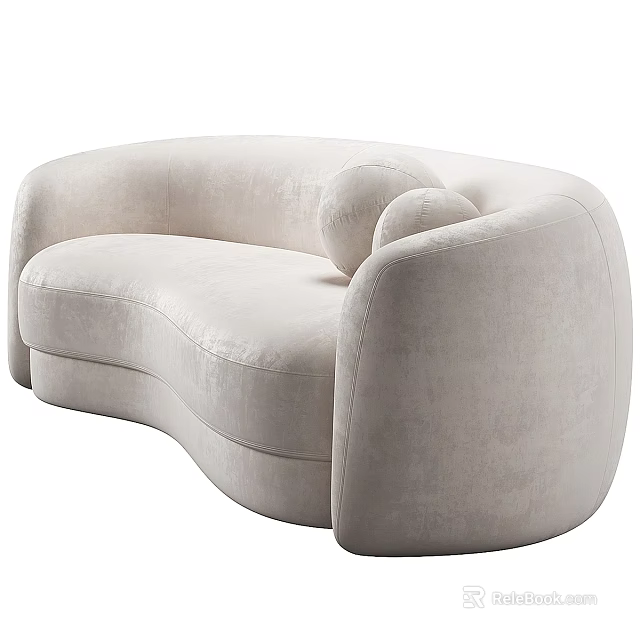 Ivory Velvet Modern Double Sofa With Curved Back And Round Armrests 3d model 