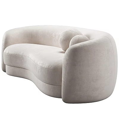Ivory Velvet Modern Double Sofa With Curved Back And Round Armrests 3d model