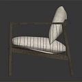 Modern Minimalist Wooden Frame Chair With Slatted Backrest Light Fabric Cushion And Curved Armrests Design