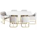 Modern Dining Table Set With White Rectangular Table Light Gray Chairs And Gold Metal Legs 3d model