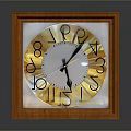 Square Wooden Frame Clock With Gold Dial White Background And Black Numbers