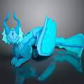 Blue Dragon Character 3D Model Lying With Horns Wings Tail And Shiny Reflective Surface