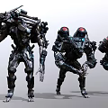 Sci Fi Mechanical Creatures In Multiple Poses With Red Eyes And Detailed Robotic Structures 3d model