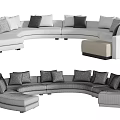 Light Gray Curved Sectional Sofa With Multiple Pillows And Ottoman For Living Room 3d model