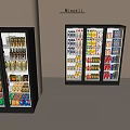 Commercial Glass Door Refrigerators Filled With Assorted Beverages And Food Items Illuminated For Retail