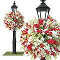 Outdoor Lamp with Decorative Red and White Flower Balls for Garden Decoration