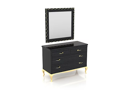 Modern Black Console Cabinet With Gold Accents Drawers And Mirror Design 3d model
