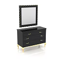 Modern Black Console Cabinet With Gold Accents Drawers And Mirror Design
