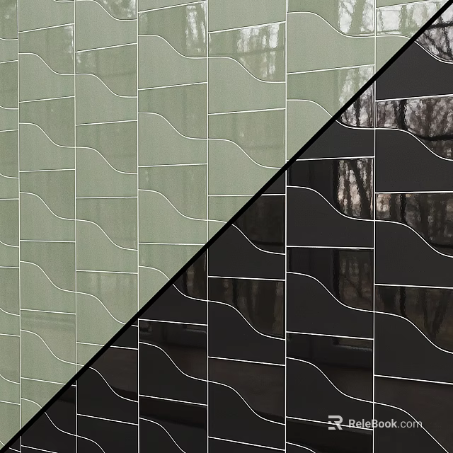 Wall Covered With Two Tone Wavy Line Tiles In Splicing Style 3d model