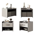 Modern Light Gray Bedside Tables With Drawers And Decorative Items On Top 3d model